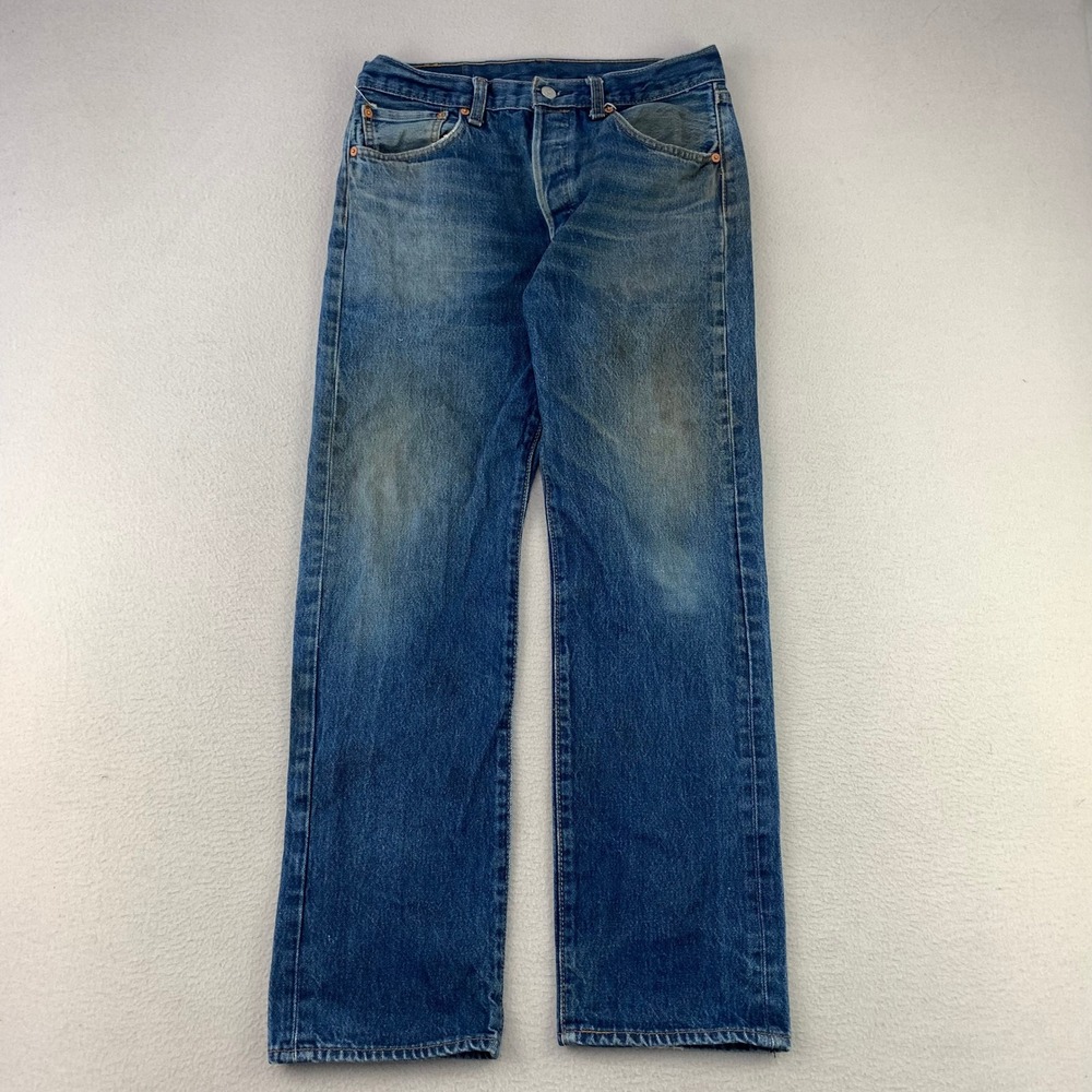 Levi's Jeans 501 Mens 32x33 Blue Faded Distressed‎ Denim Straight-Leg Button Fly